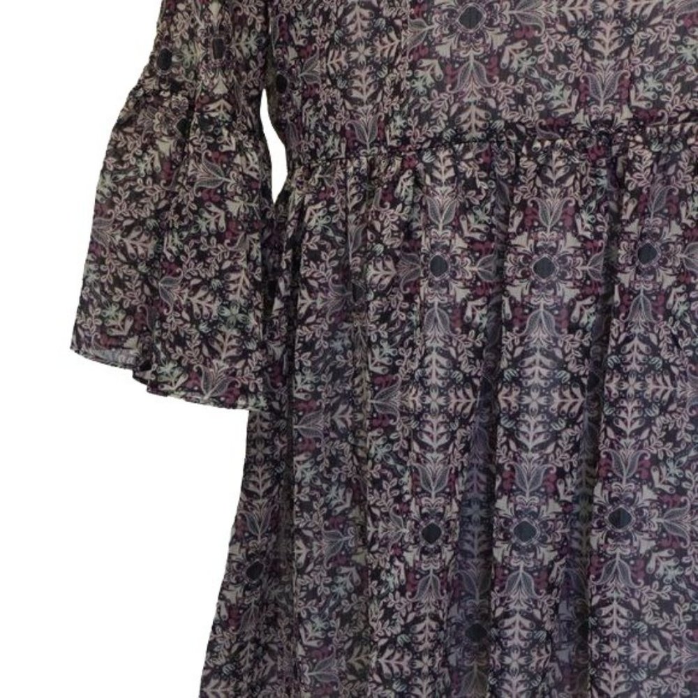 BCBG BOHO Poet top with ruffle sleeve blouse pink green xs - Picture 5 of 10